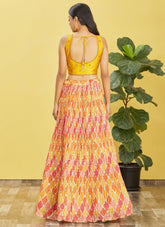 Embroidered Chinnon Lehenga in Yellow